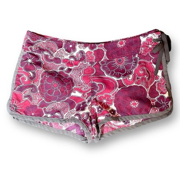 Patagonia Womens Shortie Boardie Board Shorts Sz 4 Pink Gray Floral Nylon Surf - Picture 1 of 6